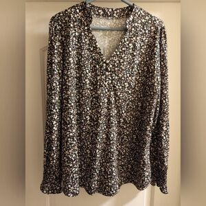 Rapbin Womens V Neck Puff Long Sleeve Button Down Tunic. XXL, black/floral